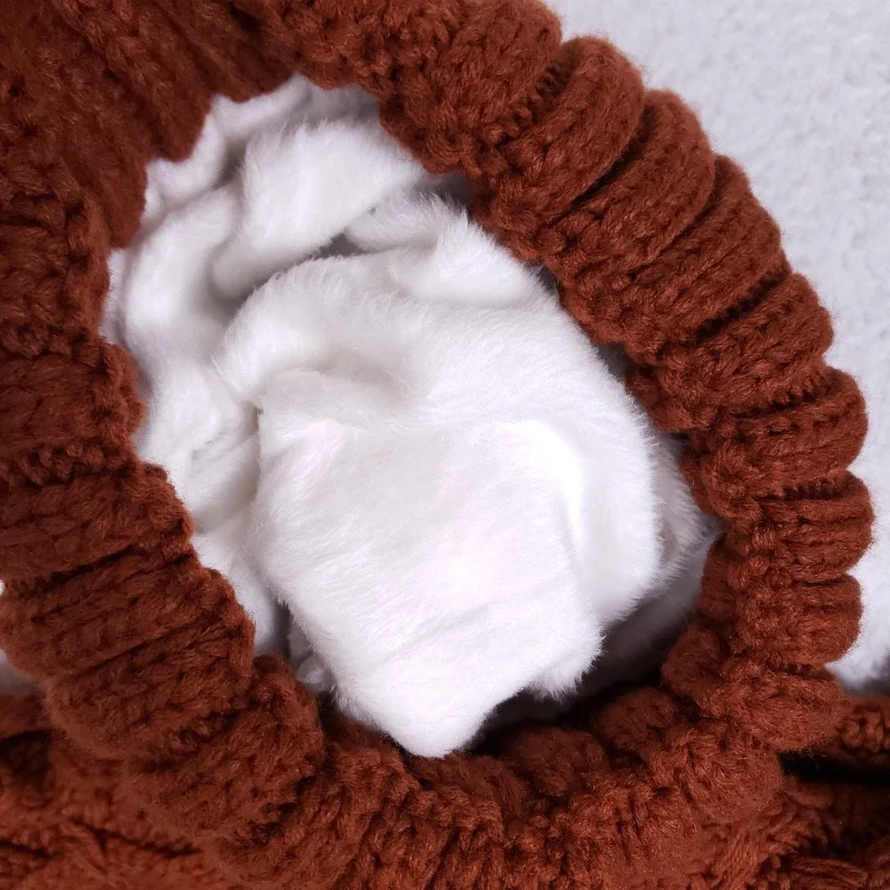 Page One Beanie Scarf Set OS Cable‎ Knit Rust Brown Winter Warm Fleece Lined